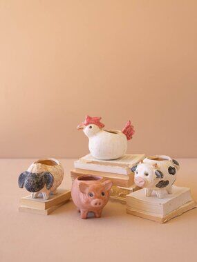 Set of 4 Farm Animal Planters NEW